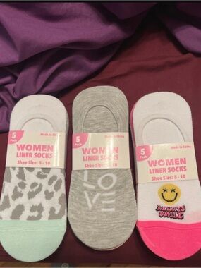 Women’s No-Show Liner Socks (5 Pack) - Gray, White, Pink